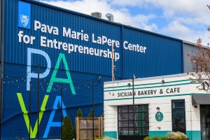 The exterior wall of the Pava Marie LaPere Center for Entrepreneurship.