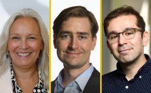 Headshots of Gillian Hadfield, Benjamin Van Durme, and Daniel Khashabi.