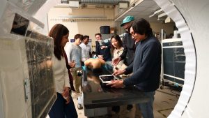 Johns Hopkins computer scientists in a lab with a torso phantom.