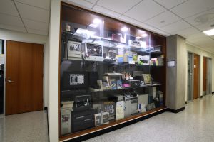A display case containing the JHU Computer Science and ACM Computer History Collection.
