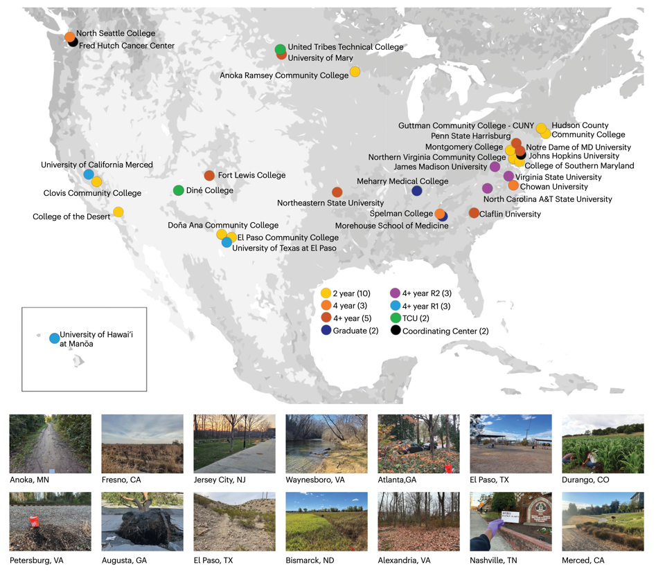 A map of the United States with 40 sites marked with colorful dots.