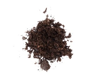 A clump of dirt on a white background.