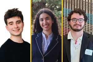 Headshots of Malcolm Krolick, Navya Mehrotra, and Kaan Eroltu.