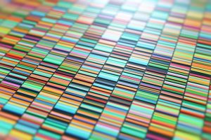 3D illustration of a method of colored DNA sequencing.