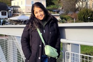Shreya Chakraborty poses on a bridge.
