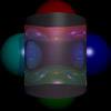 Four spheres behind a transparent cylinder
